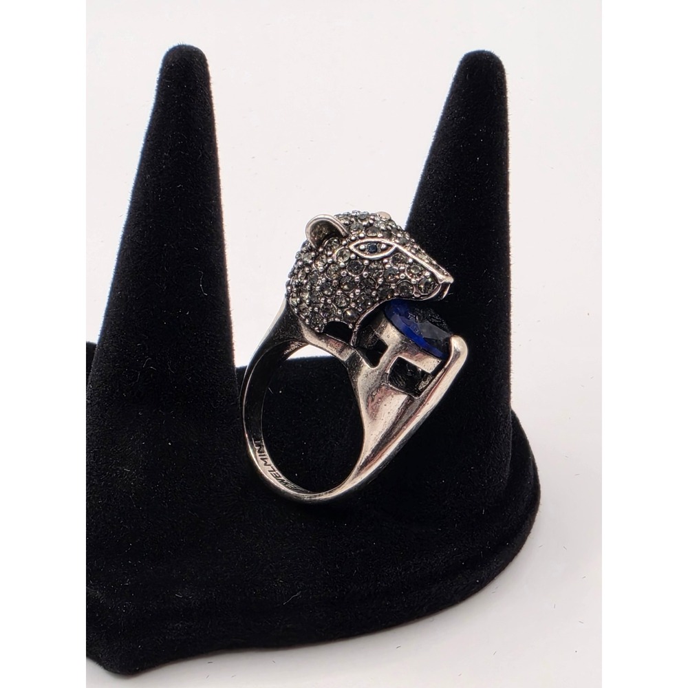 JewelMint Silver Tone Pave Panther Ring Blue Crystal Stone Size 7 Statement